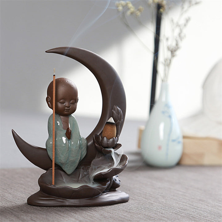 Monk on Half Moon Incense Burner