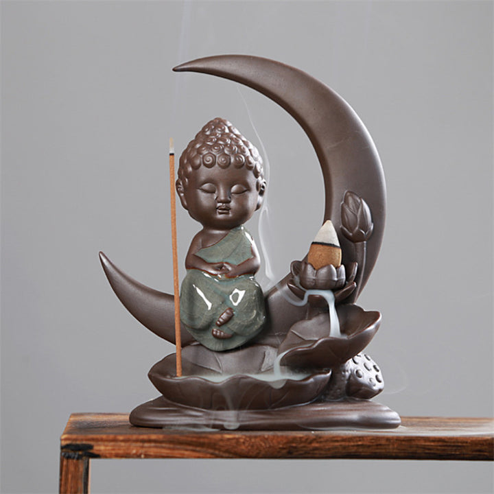 Monk on Half Moon Incense Burner