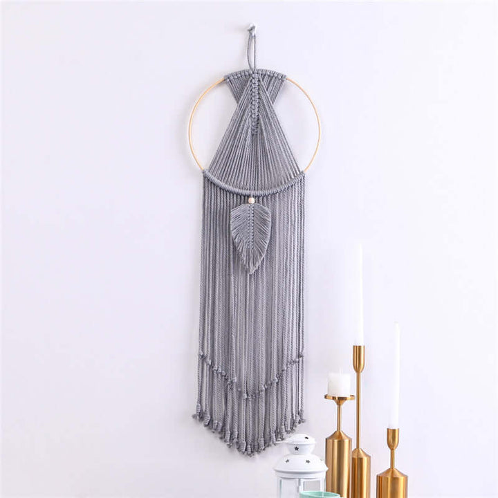 Leaf Macrame Wall Hanging Tapestry Cotton Woven Leaves Tassel Tapestries Door Porch Room Decorations Dorm Gifts