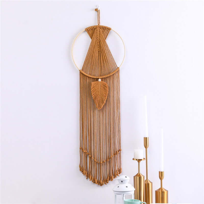 Leaf Macrame Wall Hanging Tapestry Cotton Woven Leaves Tassel Tapestries Door Porch Room Decorations Dorm Gifts