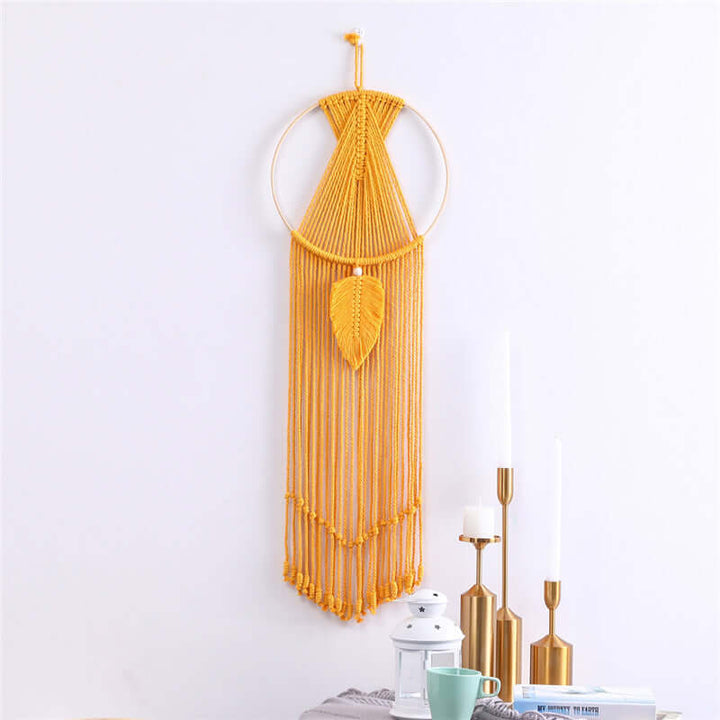 Leaf Macrame Wall Hanging Tapestry Cotton Woven Leaves Tassel Tapestries Door Porch Room Decorations Dorm Gifts