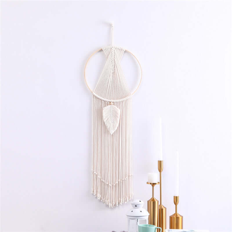 Leaf Macrame Wall Hanging Tapestry Cotton Woven Leaves Tassel Tapestries Door Porch Room Decorations Dorm Gifts