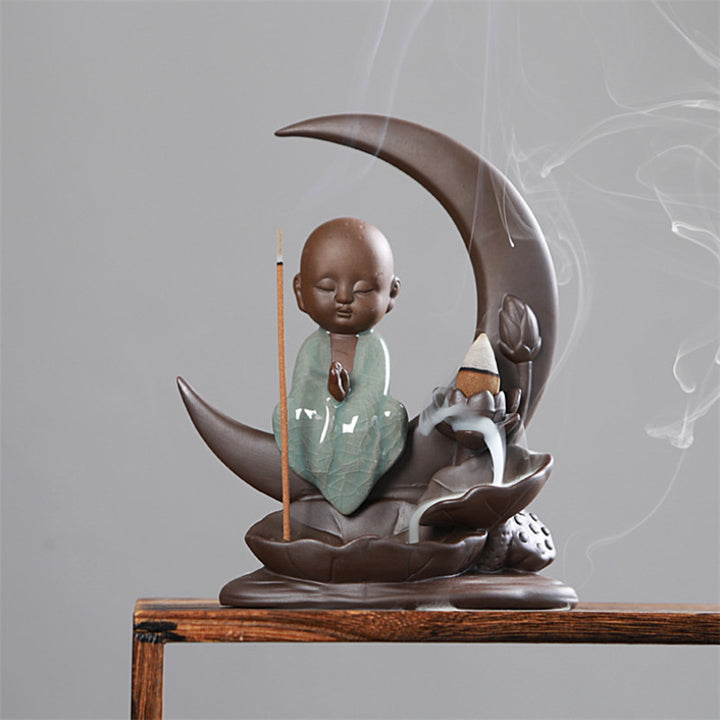 Monk on Half Moon Incense Burner