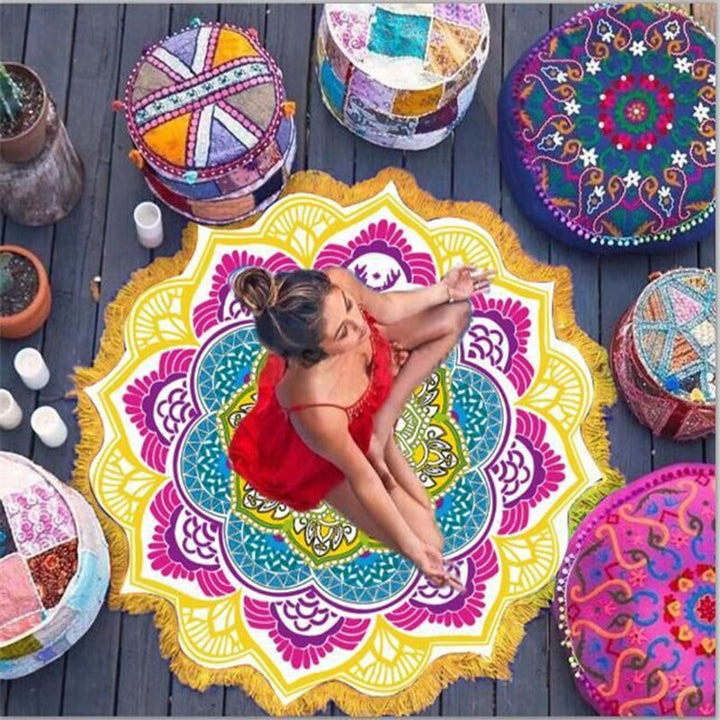 Polygon Printing Tassel Round Bath Towel Yoga Mat