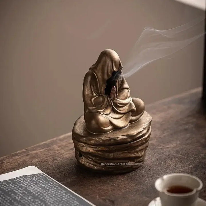 Ceramic Formless Buddha Meditation Incense Burner Backflow Monk Incense Holder Tearoom Office Yoga Zen Sculpture Decoration