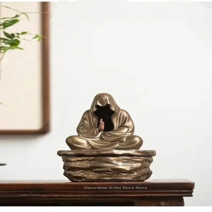 Ceramic Formless Buddha Meditation Incense Burner Backflow Monk Incense Holder Tearoom Office Yoga Zen Sculpture Decoration